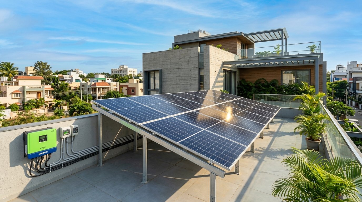 PM Surya Ghar Muft Bijli Yojana rooftop solar panels on Indian home